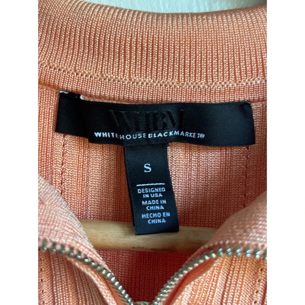 White House Black Market Peach Ribbed Quarter Zip Sleeveless Knit Top Small